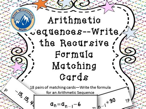 Recursive Formulas in Arithmetic Sequence Matching Card Set | Teaching ...