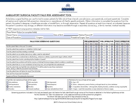 Ambulatory Surgical Facility Falls Risk Assessment Tool | Patient Safety Topic