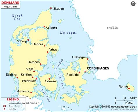 a map of denmark with the capital and major cities