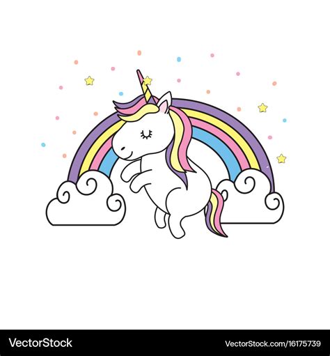 Cute unicorn and rainbow with clouds design Vector Image