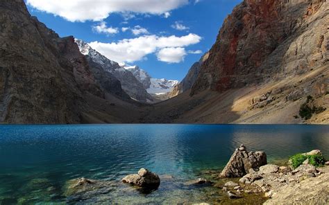 nature, Landscape, Lake, Mountain, Snow, Clouds, Blue, Water, Tajikistan Wallpapers HD / Desktop ...