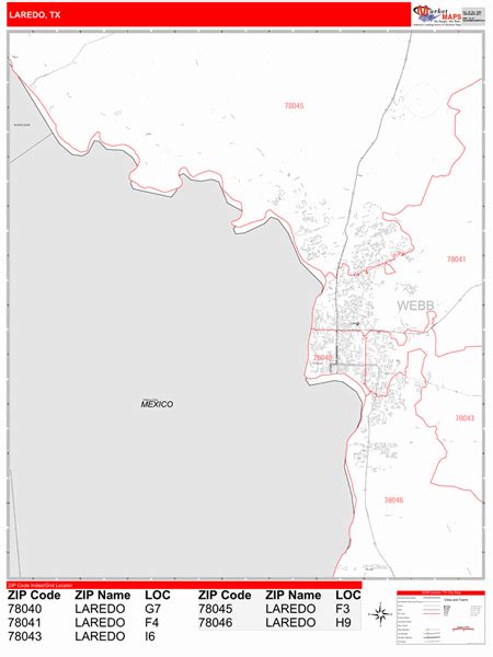 Laredo Texas Zip Code Wall Map (Red Line Style) by MarketMAPS