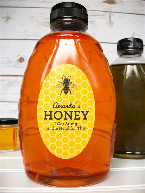 Custom oval yellow & black honey bottle labels printed for backyard ...