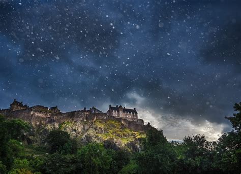 Royal Castle in Edinburgh during snowfall, Scotland, UK - Motorhome