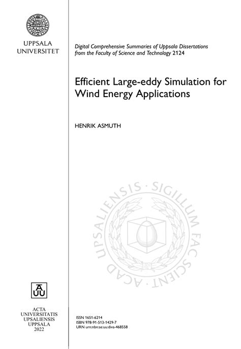 (PDF) Efficient Large-eddy Simulation for Wind Energy Applications