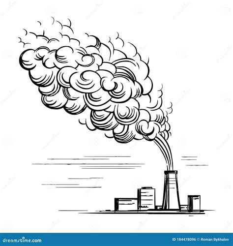 Doodle Sketch, a Factory with Smoke from a Pipe. Hand-drawn Outline Illustration for Business ...