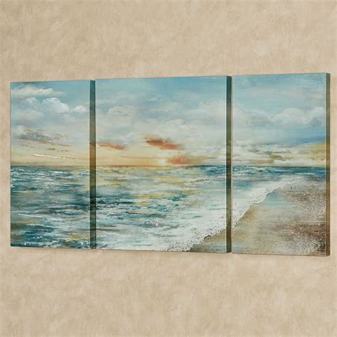 Coastal Dawn Ocean Shore Canvas Triptych Wall Art Set