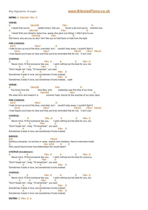 Someone Like You - Adele Piano Chords Lyrics in 2024 | Piano chords ...