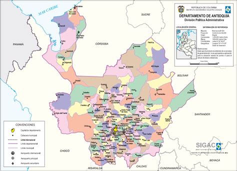 Mapa de Antioquía con municipios - Departamento de Colombia para ...