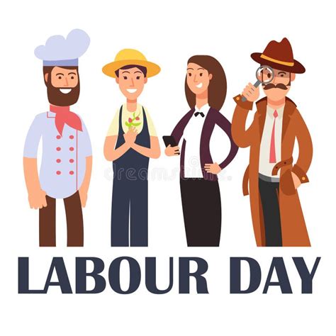 Cartoon People Different Proffesions Isolated On White. Labour Day Poster Stock Vector ...