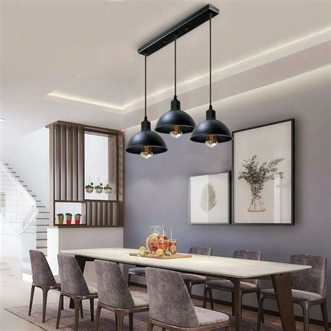 Industrial 3 Head Ceiling Pendant Lighting Black Hanging Lights Metal ...