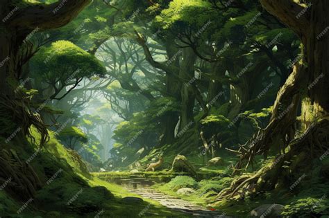 Premium AI Image | An Anime Animals Magical Forest with Mystical Creatures