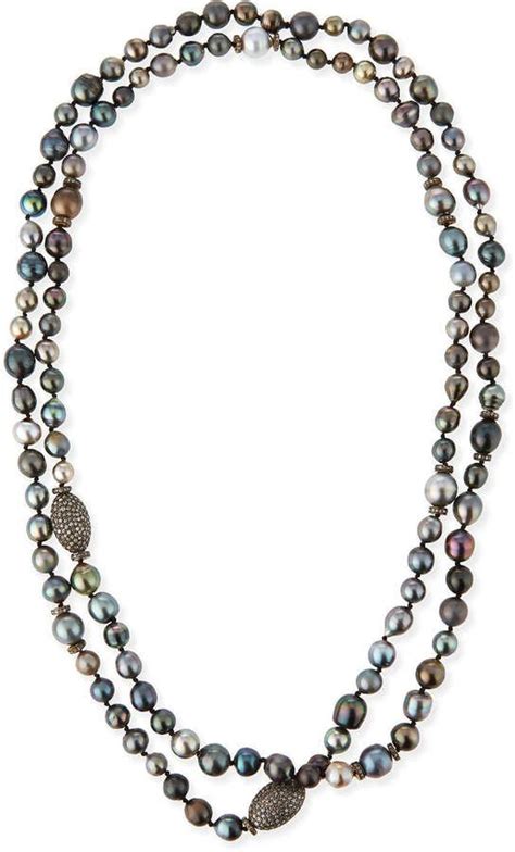 Sheryl Lowe Tahitian Pearl & Pave Diamond Long Necklace, 48L | Diamond long necklace, Tahitian ...