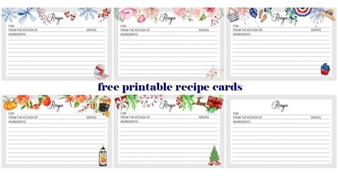 Kitchen Storage Home & Living Recipe Boxes Downloadable Recipe Cards Recipe Card Template 7 ...