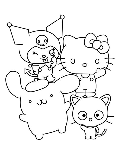 Happy Hello Kitty and Friends Coloring Page - Free Printable Coloring Pages for Kids | Hello ...