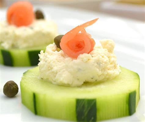 Cucumber Hors d'Oeuvres with Garlic & Herb Cheese, Smoked Salmon & Capers