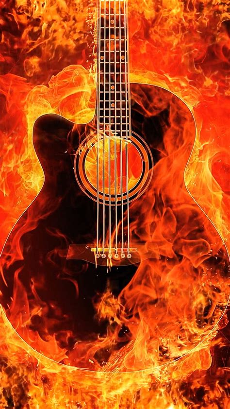 In flames, AMAZING, black, dark, fire, flame, guitar, music, HD phone ...