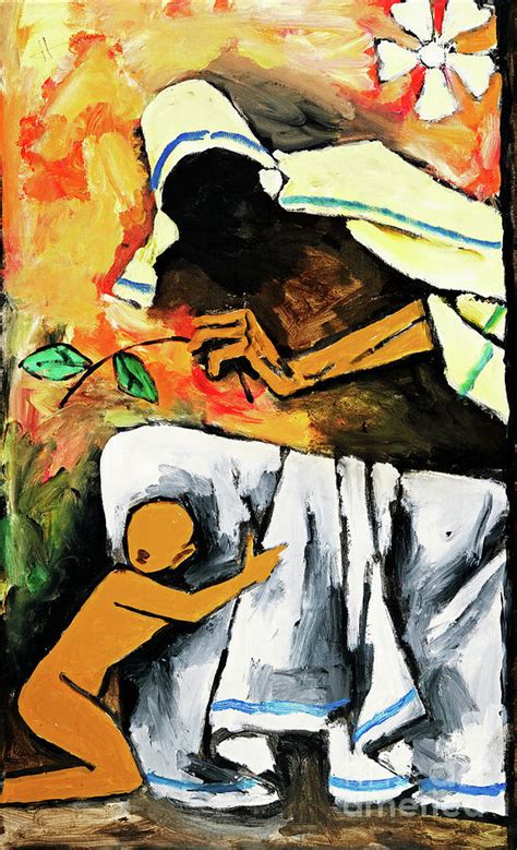 Mother Teresa And Children - M. F. Husain Painting by M F Husain | Pixels