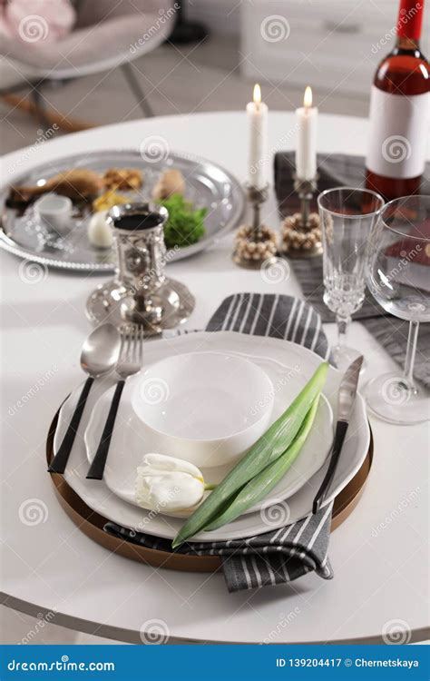 Festive Passover Table Setting at Home. Stock Image - Image of exodus, cutlery: 139204417