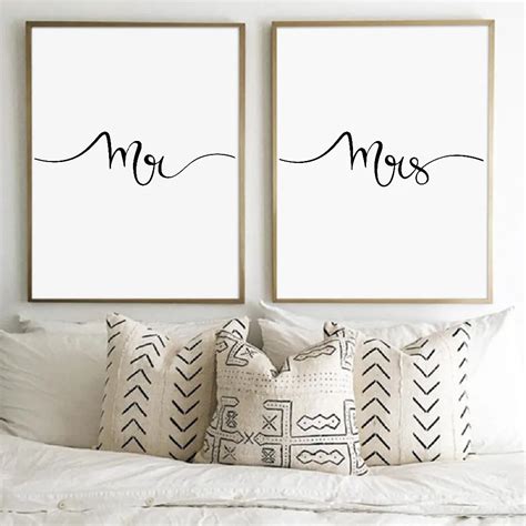 Mr and Mrs Print Wall Art Canvas Poster , Gifts for Newlyweds Bedroom Romantic Wall Decor ...