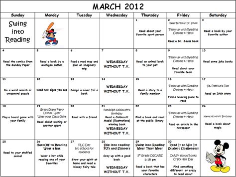 March is Reading Month Calendar - Activities and reading suggestions - Disney Media Center