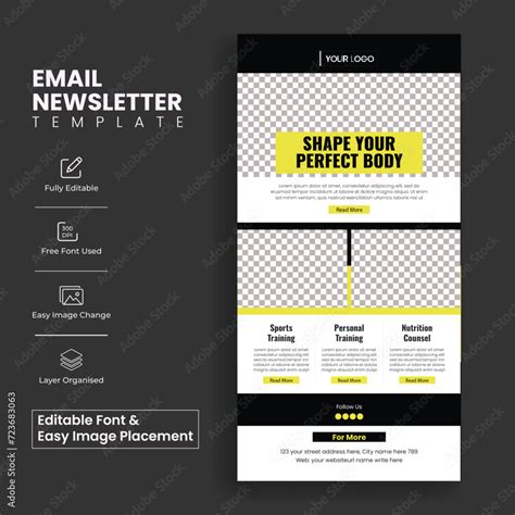 gym fitness email newsletter Editable template for website blog layout email template, vertical ...