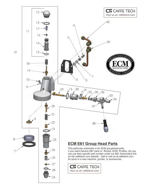 ECM E61 Group Head Parts Schematic – Caffe Tech Canada