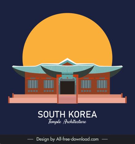 South korea temple architecture advertising poster template flat ...