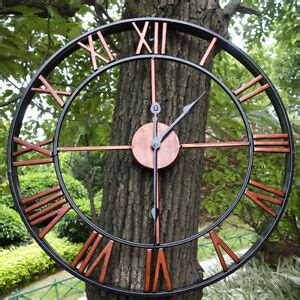 Large Outdoor Garden Wall Clock Big Roman Numerals Giant Open Face Bronze/Gold | eBay