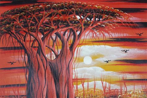 African Tree of Life Original Canvas Painting - Red – RuvaAfricWear