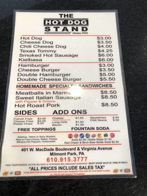 Menu at The Hot Dog Stand, Folsom