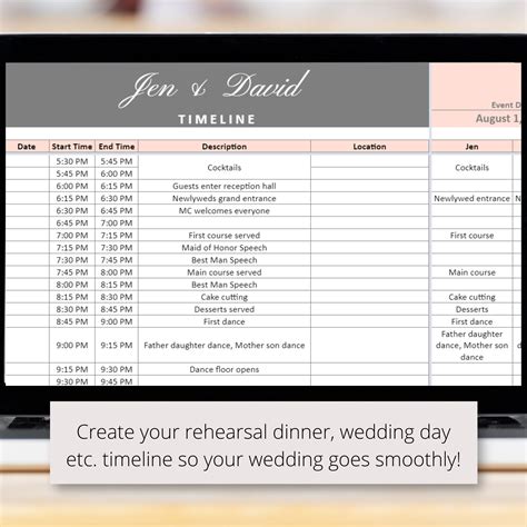 Wedding Day Timeline Schedule Google Sheets Spreadsheet Wedding Agenda ...