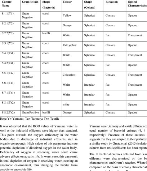 Colony morphology and Gram staining of isolated bacterial cultures from ...