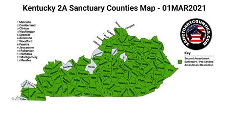 New Kentucky Second Amendment Sanctuary State Map Update 01MAR2021 - Sanctuary Counties