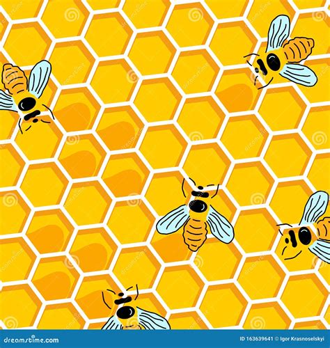 Honey Bee on Honeycomb. Honey Seamless Pattern Background. Bee with ...