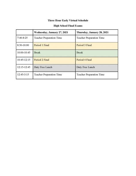 HCPSS High School 3-Hour Early Dismissal Schedule | Glenelg High School