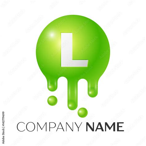 L Letter splash logo. Green dots and bubbles letter design on white ...