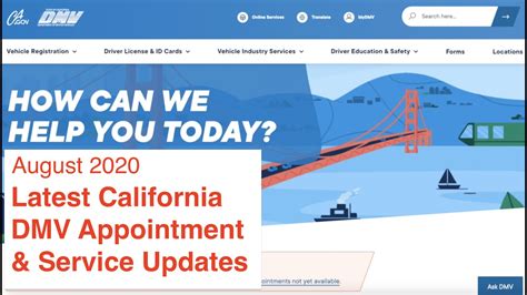 Latest California DMV Appointment and Service Information | August 2020 - YouTube