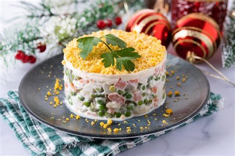 Premium Photo | Russian salad or olivier salad for christmas dinner