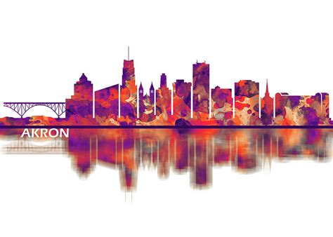 Akron Ohio Skyline Mixed Media by NextWay Art - Fine Art America