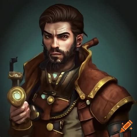 Artwork of a handsome artificer with a hammer and steampunk pistol on Craiyon