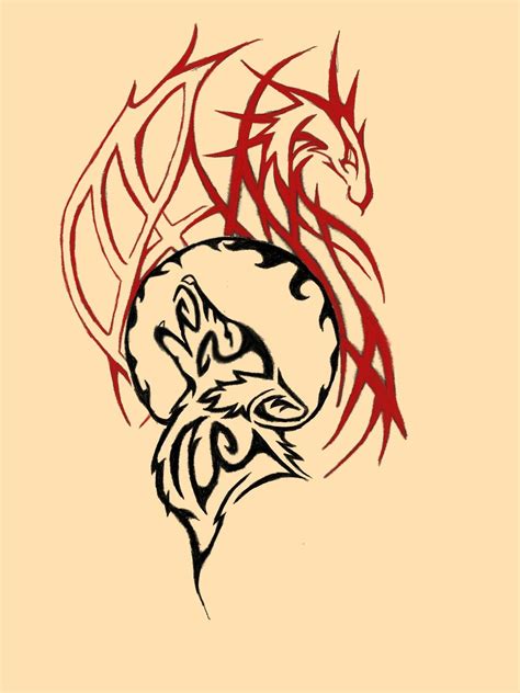 dragon and wolf tattoo designs - onelineartdrawingsheart