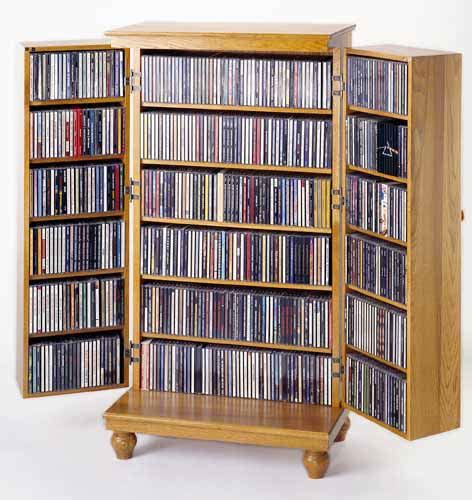 Hardwood CD DVD Blu-Ray Storage Cabinet 612 CD 298 DVD - Oak New ...