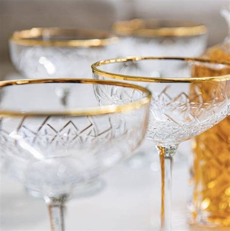 Set of Two Gold Rimmed Champagne Coupes Celebration Glasses - Etsy ...