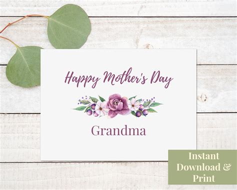 Printable Mother's Day Card for Grandma, Mother's Day Greeting Card ...