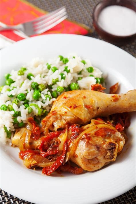 Chicken with Rice and Tomato Sauce Stock Photo - Image of rice, dish ...