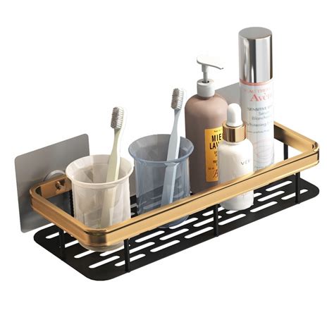 Set 2 rafturi baie, Aluminiu, 31.5x13.5x5 cm, Negru/Auriu - eMAG.ro