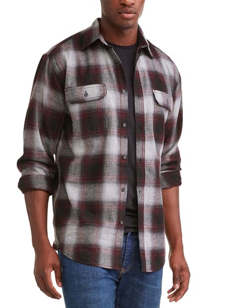 Men's Long Sleeve Flannel Shirt, Up To 5XL - Walmart.com