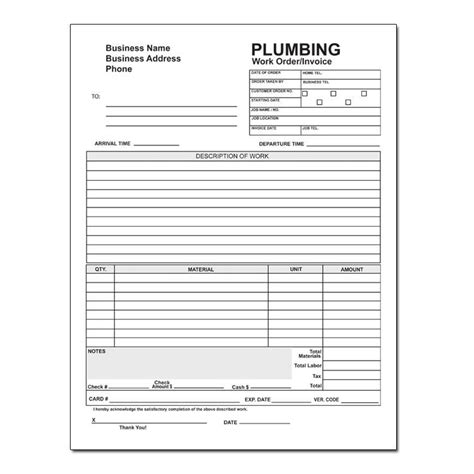 PLUMBING WORK ORDER INVOICE | Boiler installation, Plumbing contractor, Plumbing