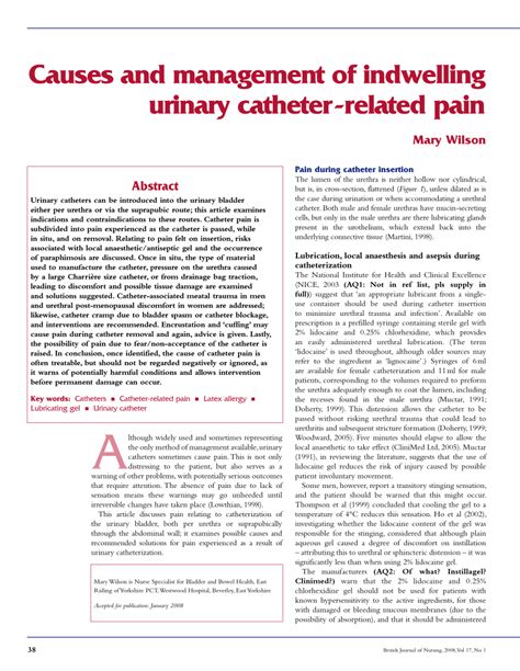 (PDF) Causes and management of indwelling urinary catheter- related pain